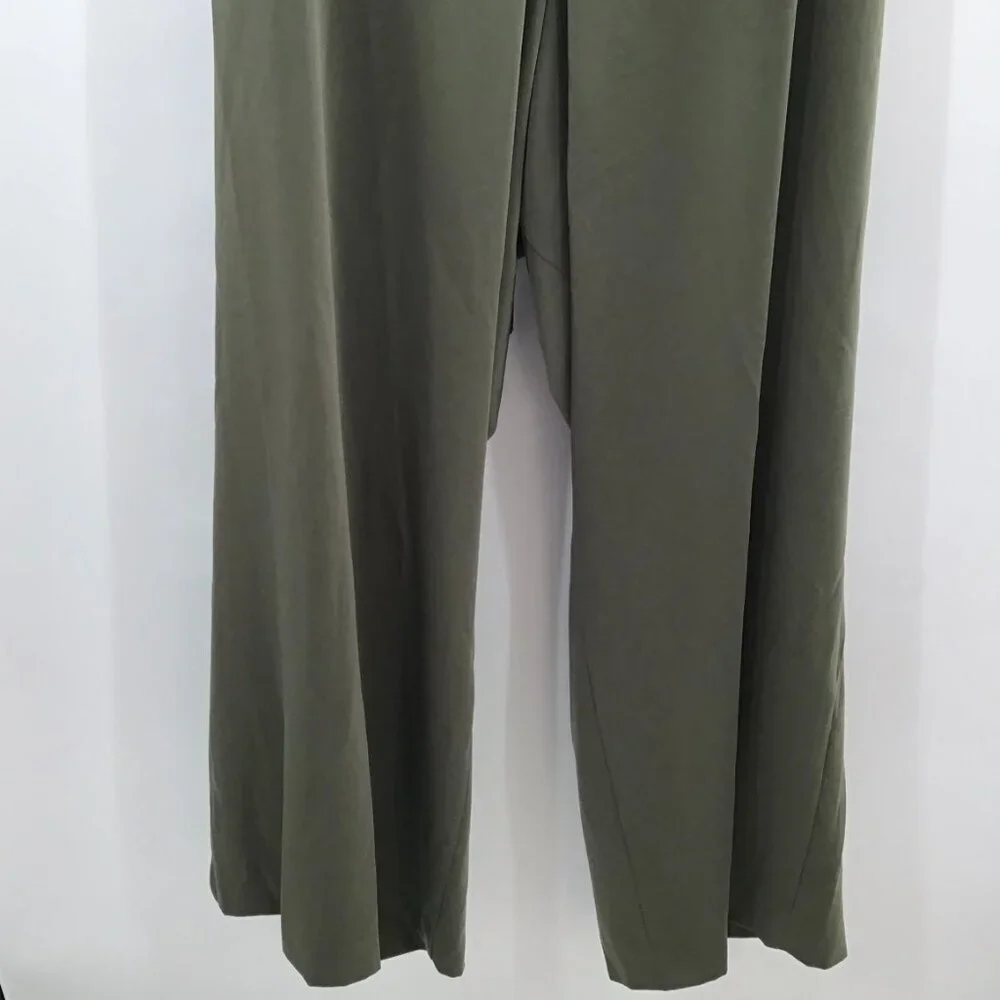 Lane Bryant Wide Leg Pants Sz 26/28W Stretchy Silky Green Elastic Waist Pull On